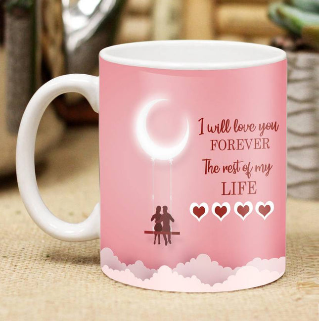 Valentine gift set featuring premium chocolates, a romantic printed mug, and a soft cushion – perfect for expressing love to your partner.