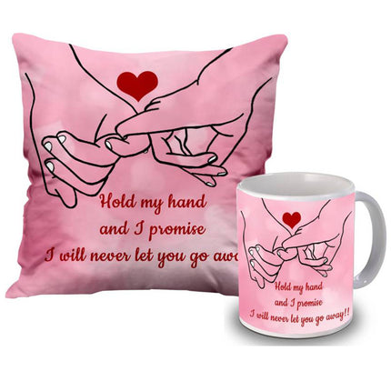 Valentine gift set featuring premium chocolates, a romantic printed mug, rose and a soft cushion – perfect for expressing love to your partner.