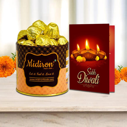 Midiron Chocolate Tin Box Hamper For Diwali | Festive Gift Combo | Deepawali Gift Pack-Chocolate Tin Box, Shubh Deepawali Greeting Card - Midiron