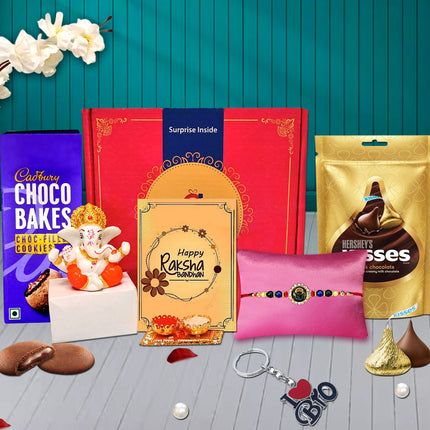 Rakhi Combo Gift Box - Rakhi With Roli Chawal, Gift Set For Brother, Rakhi Celebration Box