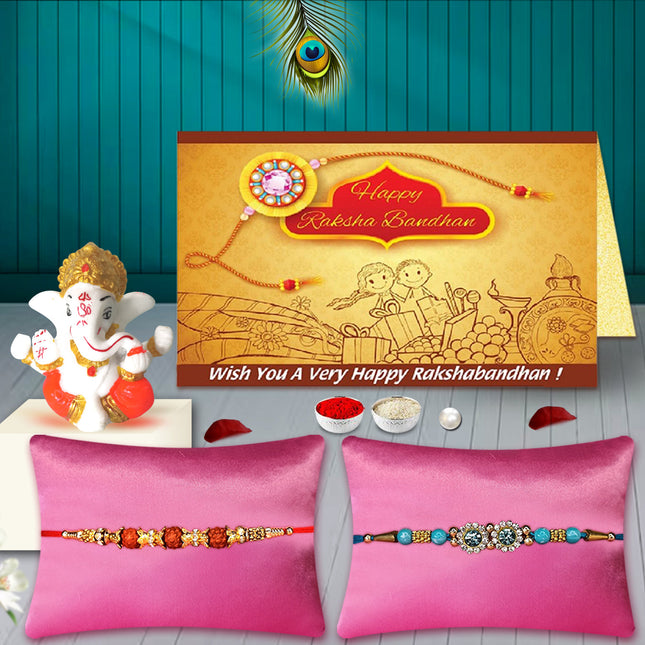 Raksha Bandhan Gift Combo – 2 Sacred Rakhi Threads with Ganesh Murti for Brother