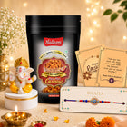 Fancy Rakhi Set for Brother, Rakhi Dry Fruits Gift Pack including 1 Stylish Rakhi, Peri Peri Cashew, Ganesh Statue, Greeting Card and Roli Akshat, Antique Traditional Festival Combo for Bhaiya
