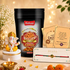 Antique Rakhi Gift for Bhaiya, Premium Rakhi Healthy Gift Set featuring 1 Elegant Rakhi, Peri Peri Cashew, Ganesh Statue, Rakhi Card and Roli Akshat, Trendy Beautiful Celebration Combo