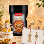 Designer Lumba Rakhi for Bhaiya Bhabhi with Peri Peri Cashew, Ganesh Idol, Beautiful Couple Rakhi Set, Premium Raksha Bandhan Healthy Gift Hamper with Greeting Card and Roli Akshat