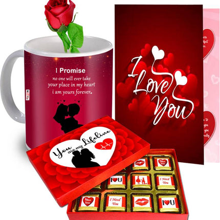 Lovely Gift for Valentine - Gift for Girlfriend, Best gift for Wife, Girlfriend - Ceramic Gift Box  (Mug, Rose, Card & Chocolate)