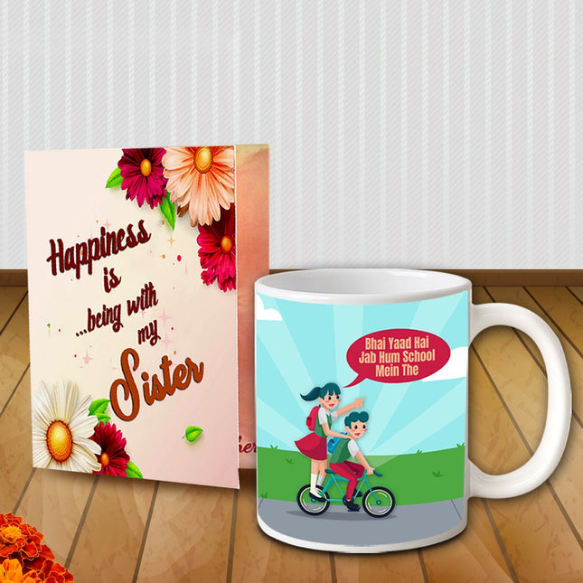 Charming coffee mug printed with a sister-themed design, perfect for cozy mornings and heartfelt conversations.
