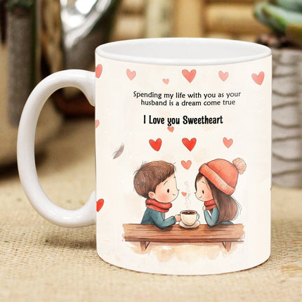 Karwa Chauth Printed Coffee Mug for Married Couple - Cute Love Cup, Romantic Gift for Spouses