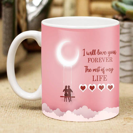 Valentine gift set featuring premium chocolates, a romantic printed mug, and a soft cushion – perfect for expressing love to your partner.