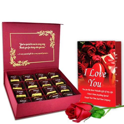 Midiron Valentine's Gift Hamper for Fiancee/Boyfriend | Rose Day, Chocolate Day, Hug Day Gift | Romantic Gift | Valentine's Week Day Gift-Chocolate Box, Love Greeting Card & Artificial Red Rose