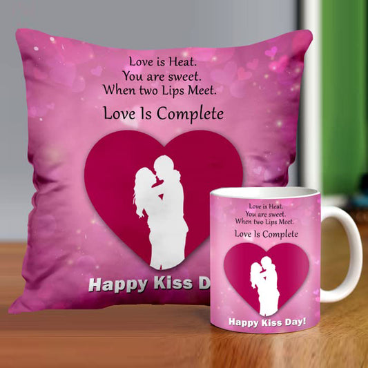 Gift for Valentines Day, Kiss Day Gift, Romantic Gift for Wife, Girlfriend, Boyfriend, Husband - Unique Gift for Kiss Day with Printed Cushion & Mug(325ml)