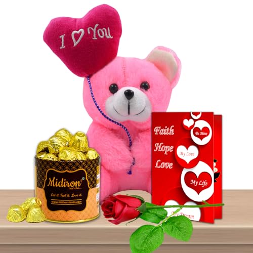 Midiron Chocolate Gifts| Gift Combo for Girlfriend/Wife/Lover/Fiancé| Love Hamper For Anniversary, Birthday, Valentine day (Chocolate, Artificial Rose, Love Card, (I LOVE YOU) Teddy)