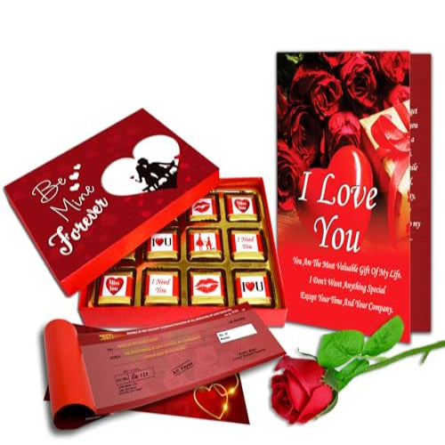 Midiron Valentines Gift Hamper for Girlfriend/Boyfriend | Rose Day, Chocolate Day, Hug Day Gift | Romantic Gift | Valentine's Week Day Gift-Chocolate Box, Love Card & Cheque Book