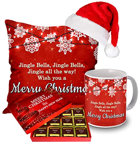 Midiron Christmas Gift Combo Pack, Cushion, Santa Cap, Mug, Chocolate Box, Gift for Relative and Friends IZ21-55