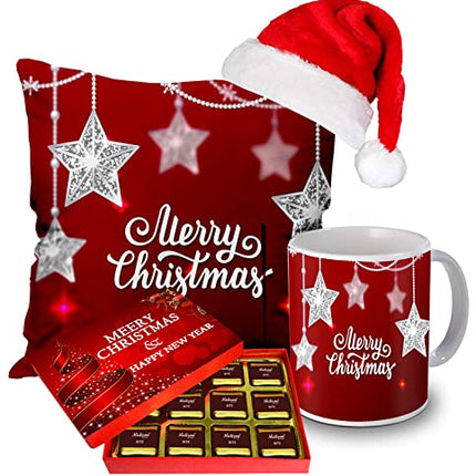 Midiron Christmas Gift Combo Pack, Cushion, Santa Cap, Mug, Chocolate Box, Gift for Relative and Friends IZ21-06