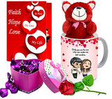 Midiron Romantic Gift for Wife/Husband| Gift for Valentine, Promise Day, Huge Day, Kiss Day |Love Combo |Gift Pack- Artificial Rose, Chocolate Box, Teddy, Greeting Card, 325 ML Mug