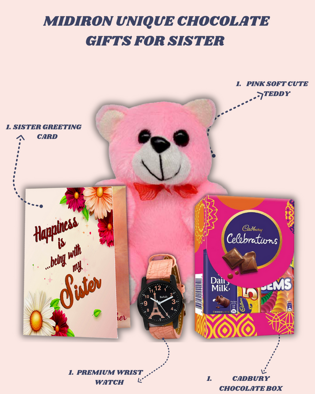 Raksha Bandhan Gift for Sister with Chocolate - Unique Rakhi Hamper for Sister with Chocolate