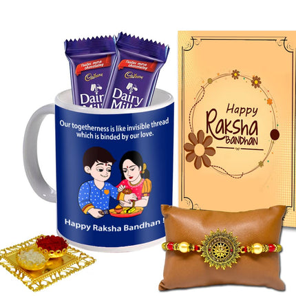 Midiron Rakshabandhan Surprise Chocolates Gift Set for Brother/Bhaiya/Bhai | Chocolates, Coffee Mug, Rakhi with Roli and Greeting Card Gift Set-IZBrother-54