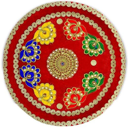 Decorated Karwa Chauth Pooja Thali Set - Festival Thali with Lota, Channi & Sindoor Container