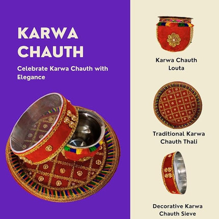 Karwa Chauth Thali Set for Women - Decorated Pooja Thali with Channi, Lota & Vrat Essentials