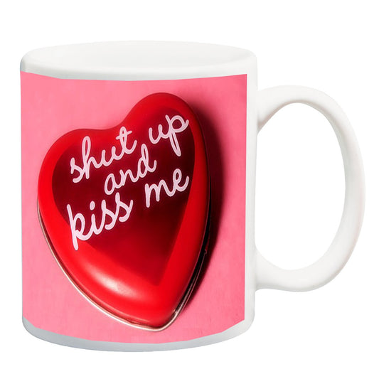 Kiss Day Gift Shut Up and Kiss Me with Heart Printed Ceramic Mug