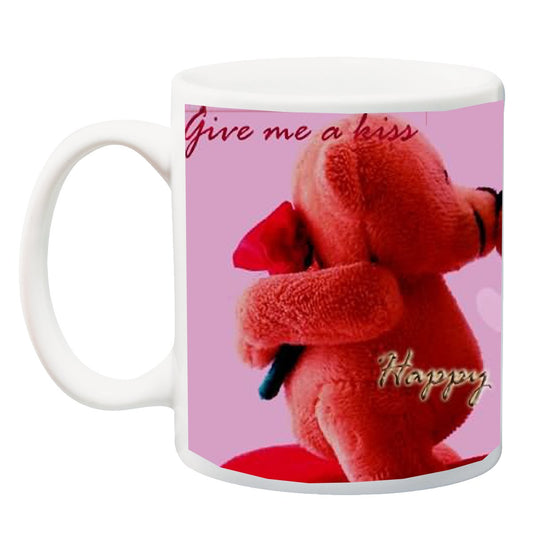 Kiss Day Gift Give Me A Kiss, Happy Kiss Day with QUTE Teddies Printed Ceramic Mug