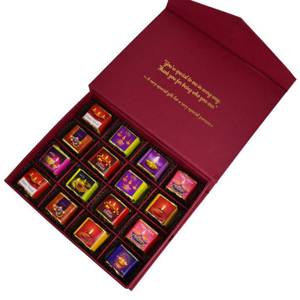 Chocolate Diwali Gift Hamper - Handmade Chocolate Box with Diwali Greeting Card and Silver Coin