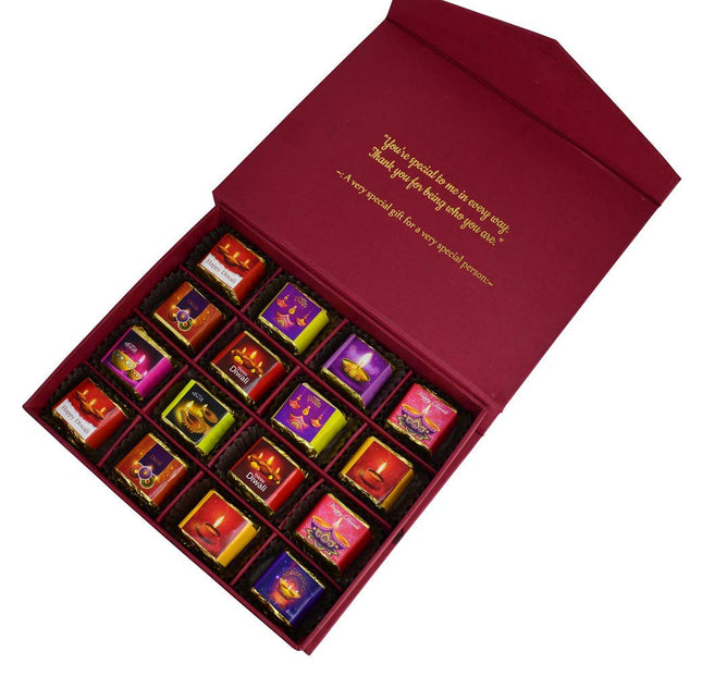 Chocolate Diwali Gift Hamper - Handmade Chocolate Box with Diwali Greeting Card and Silver Coin