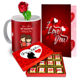 Midiron Valentine's Day Gift Hamper| Gift For Girlfriend/Boyfriend, Husband/Wife, Fiancé/Fiancée| Love Gifts With Chocolate Box| Artificial Rose| Greeting Card| Mug - 300 Gm