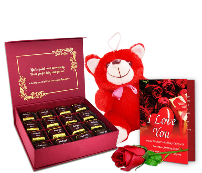 Midiron Valentine's Gift Hamper for Girlfriend/Wife | Rose Day, Chocolate Day, Hug Day Gift | Romantic Gift | Valentine's Week Day Gift-Chocolate Box, Love Greeting Card & Artificial Red Rose - Midiron