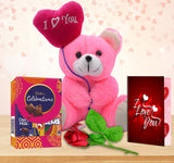 Midiron Valentine's Day Romantic Gift Hamper|Teddy Day, Rose Day, Purpose Day Gift for Couple|Gift for Wife/Girlfriend/Lover with Cadbury Chocolates, Red Rose, Greeting Card & Pink Teddy