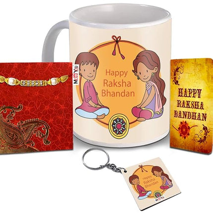 Designer Rakhi for Brother with Happy Raksha Bandhan Printed Mug, Keychain