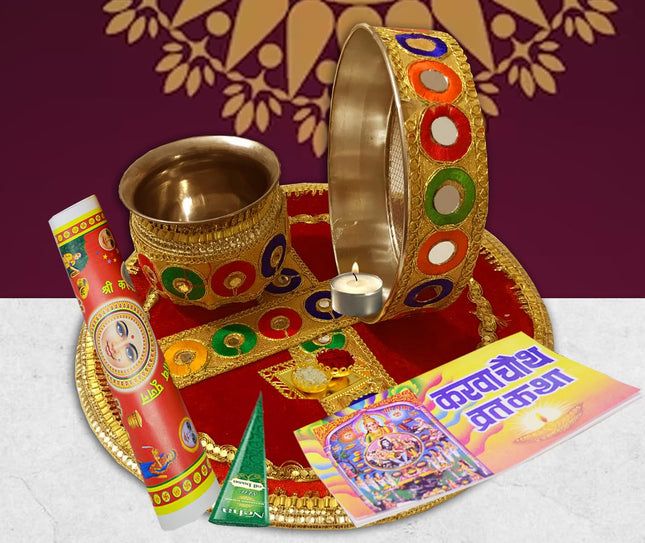Complete Karwa Chauth Thali Set - Puja Set For Karwa Chauth, Ritual Kit For Karwa Chauth