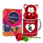 Midiron Valentine's Day Romantic Gift|Propose Day Gift for Couple|Love Gift for Wife/Girlfriend/Lover|Unique Propose Day Gift-Chocolates, Printed Mug(325ml), Red Rose & Teddy - Midiron