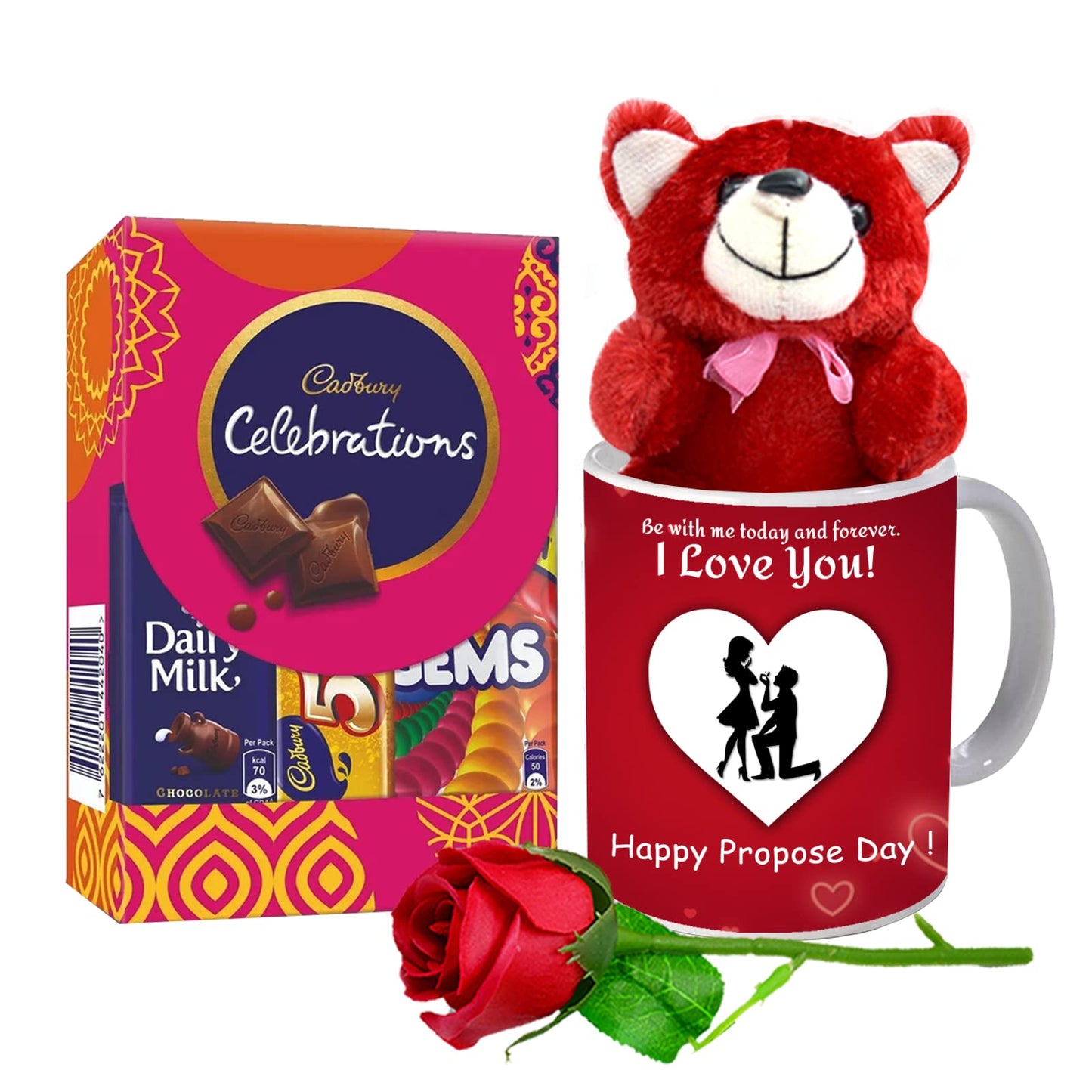 Midiron Valentine's Day Romantic Gift|Propose Day Gift for Couple|Love Gift for Wife/Girlfriend/Lover|Unique Propose Day Gift-Chocolates, Printed Mug(325ml), Red Rose & Teddy