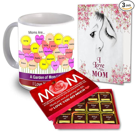 Mother’s Day Gift Set
Coffee Mug for Mom
Greeting Card for Mother
Premium Chocolate Box for Mom