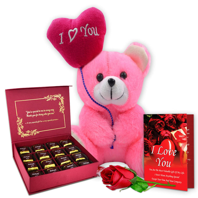 Midiron Valentine's Gift Hamper for Girlfriend/Wife | Rose Day, Chocolate Day, Hug Day Gift | Romantic Gift | Valentine's Week Day Gift-Chocolate Box, Love Greeting Card & Artificial Red Rose - Midiron