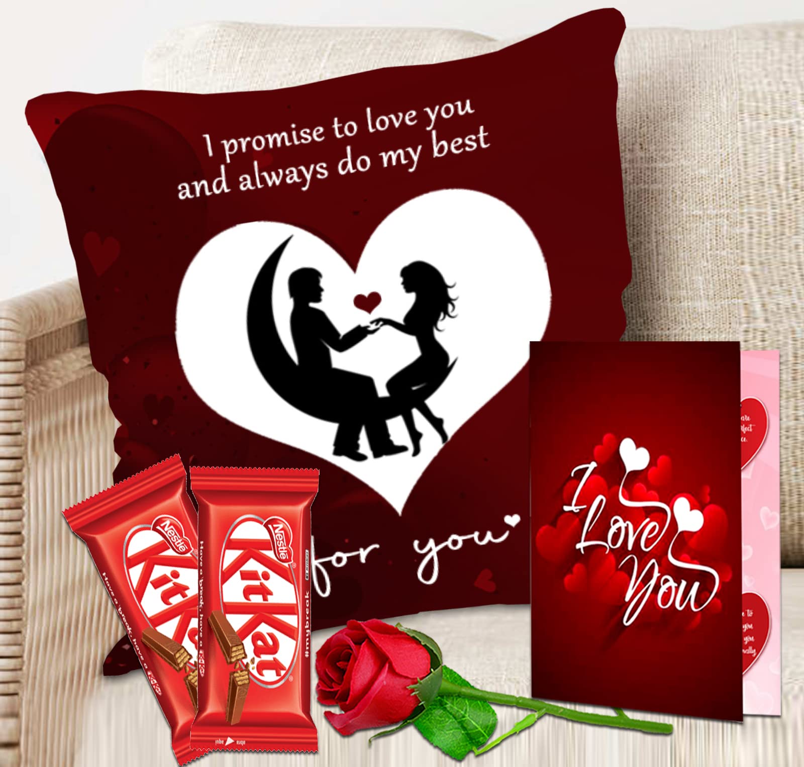 Love Combo Gift for Girlfriend, Boyfriend- Beautiful Chocolate Gift Valentine's Day, Rose Day, Chocolate Day-2 Chocolates, Artificial Rose, Greeting