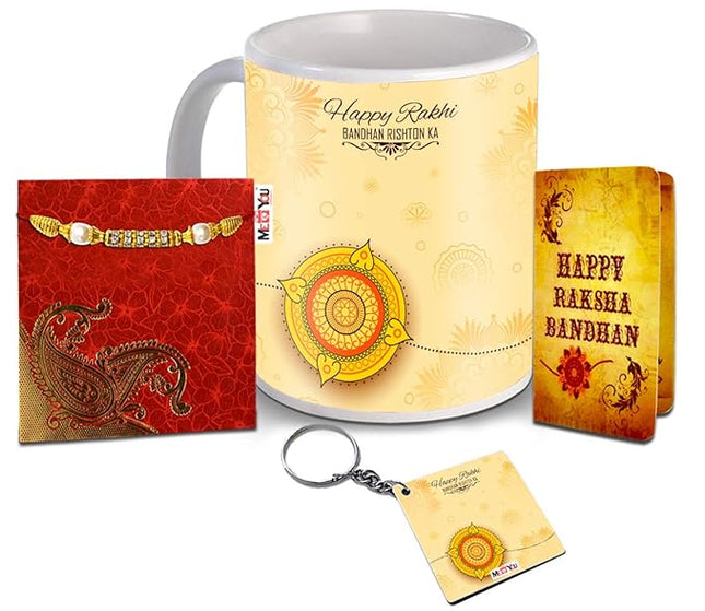 Designer Rakhi with Roli Chawal - Rakshabandhan Gift Combo with Happy Raksha Bandhan Printed Mug