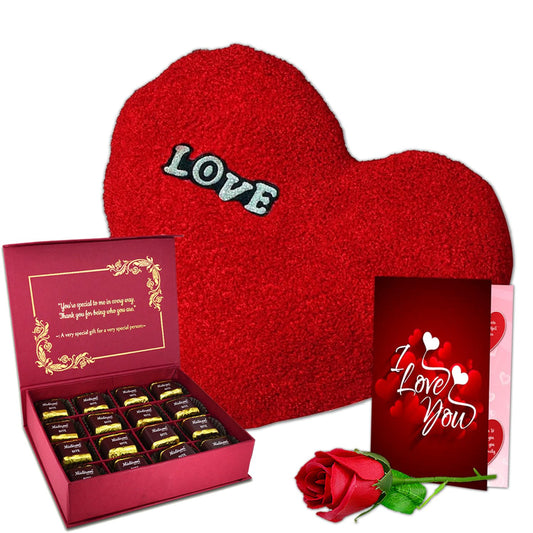 Midiron Valentines Day Unique Gift for Girlfriend/Boyfriend | Romantic Gift for Valentine's Week | Teddy Day, Chocolate Day, Purpose Day Gift - Chocolate Box, Greeting Card & Red Cushion