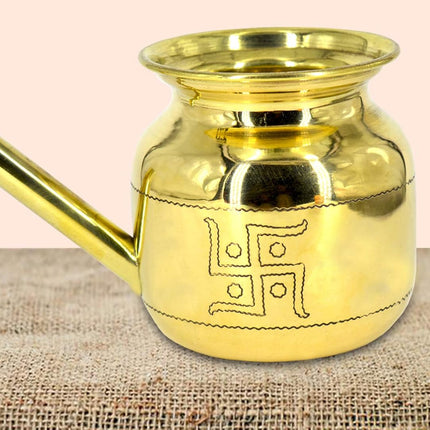 Traditional Brass Karwa for Karwa Chauth - Swastika Pot for Poojan, Vrat & Festival Decor