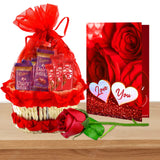 Midiron Chocolate Gift Hamper For Couple/Wife/Girlfriend|Romantic Valentine's Day Gift-Red Basket with Dairy Milk & Kitkat, Artificial Red Rose & Love Card|Chocolate Day Hamper,400 gram