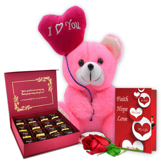 Midiron Valentine's Gift Hamper for Girlfriend/Boyfriend | Rose Day, Chocolate Day, Hug Day Gift | Romantic Gift | Valentine's Week Day Gift-Chocolate Bars, Love Greeting Card & Artificial Red Rose