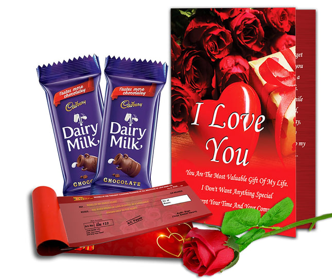 Midiron Valentine's Gift Hamper for Girlfriend/Wife | Rose Day, Chocolate Day, Hug Day Gift | Romantic Gift | Valentine's Week Day Gift-Chocolate Bars, Love Greeting Card & Cheque Book