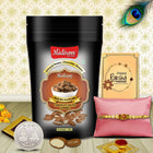 Brother’s Blessings Rakhi Set — Designer Rakhi, Chocolate Almonds, Silver Coin, Greeting Card & Roli-Chawal