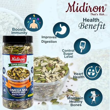 Omega Roasted Mix Seeds - High-Protein, Fiber-Rich Snack for Heart Health, Weight Loss & Energy Boost (250g) - Midiron