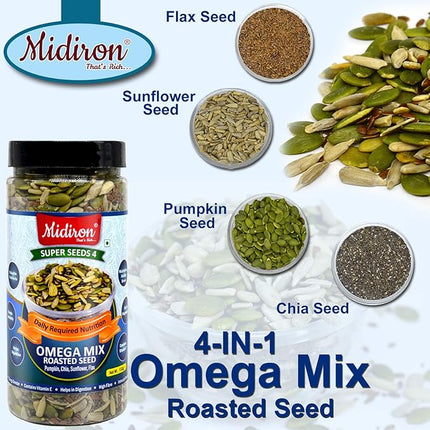 Omega Roasted Mix Seeds - High-Protein, Fiber-Rich Snack for Heart Health, Weight Loss & Energy Boost (250g) - Midiron