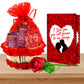 Midiron Valentines Day Unique Gift for Girlfriend/Boyfriend| Romantic Gift for Valentine's Week-Red Basket with Chocolate Basket, Artificial Red Rose & Love Greeting Card