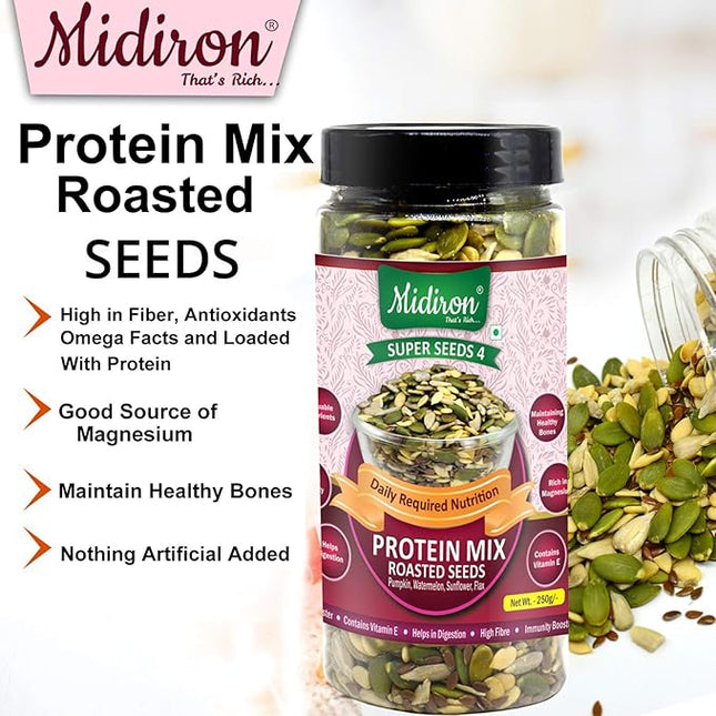 Protein Mix Roasted Seeds Superfood Blend (250g) – High-Protein Healthy Seed Mix for Energy, Digestion & Muscle Support - Midiron