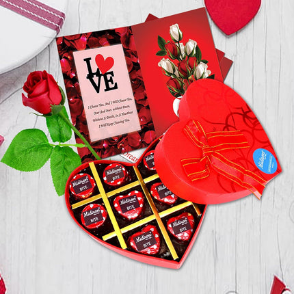 Gift for Girls/Girlfriend |Handmade Heart Chocolate Gift | Valentines Gift Combo | Anniversary Gift Set | Love Combo| Heart Chocolate Box, Love Greeting Card & Artificial Rose