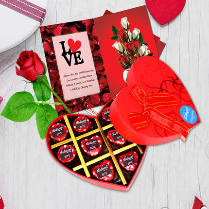 Gift for Girls/Girlfriend |Handmade Heart Chocolate Gift | Valentines Gift Combo | Anniversary Gift Set | Love Combo| Heart Chocolate Box, Love Greeting Card & Artificial Rose